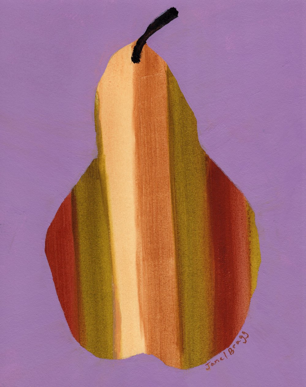 Pera com riscas e fundo rosado, c. 2024 (aguarela sobre papel) de Janel Bragg