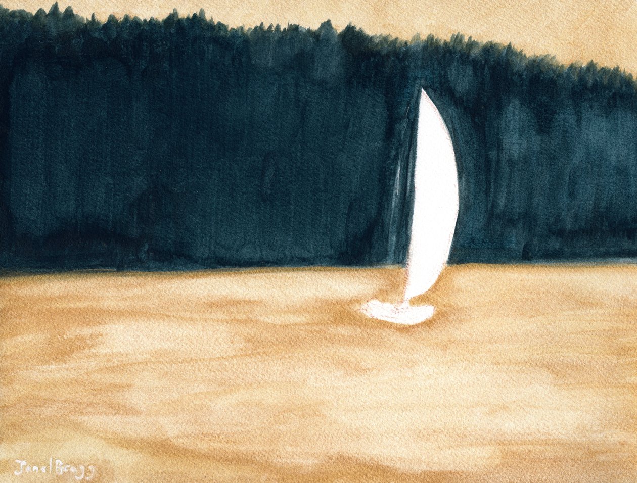 Veleiro no canal de Guemes, c.2024 (aguarela sobre papel) de Janel Bragg