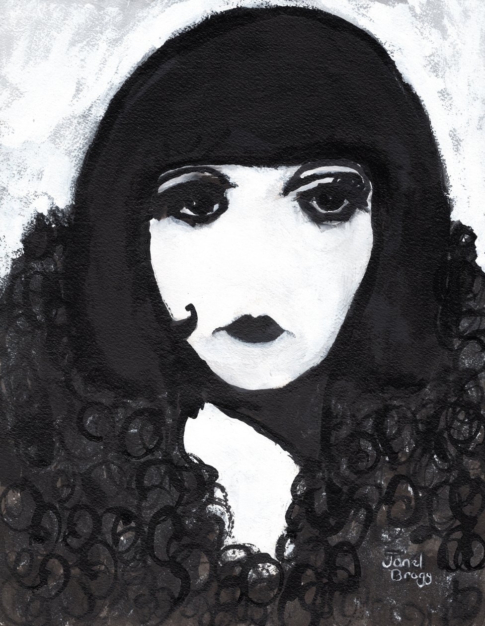 Sirene num casaco de peles artificiais, c.2020 (tinta sumi e gesso sobre papel) de Janel Bragg