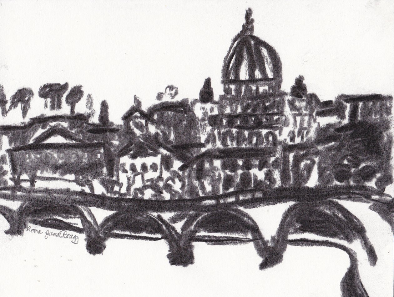Basílica de São Pedro, Roma, c.2014 (carvão sobre papel) de Janel Bragg