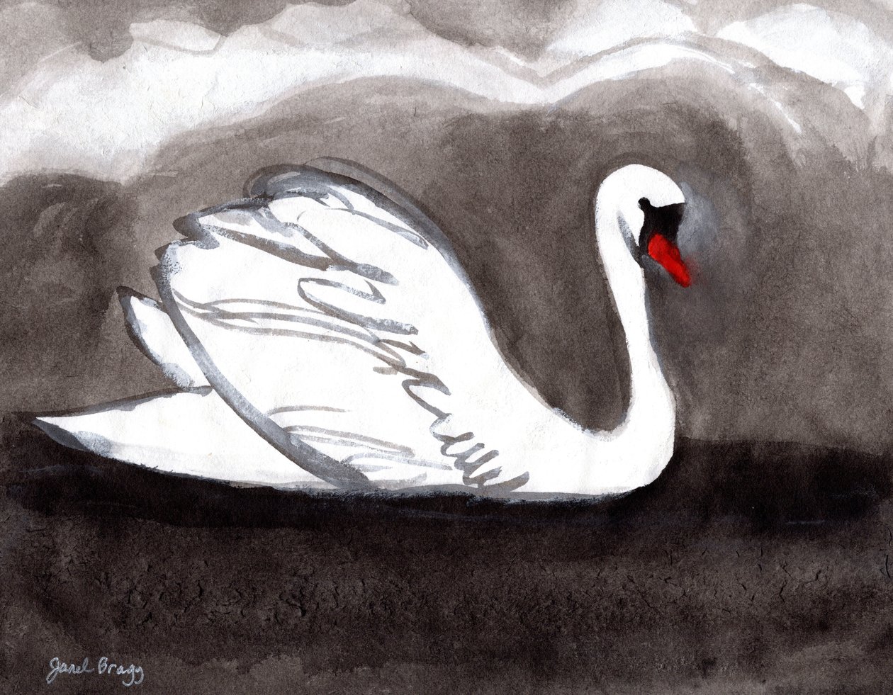 Cisne no Lago Tempestuoso, 2023 (tinta sumi sobre papel) de Janel Bragg