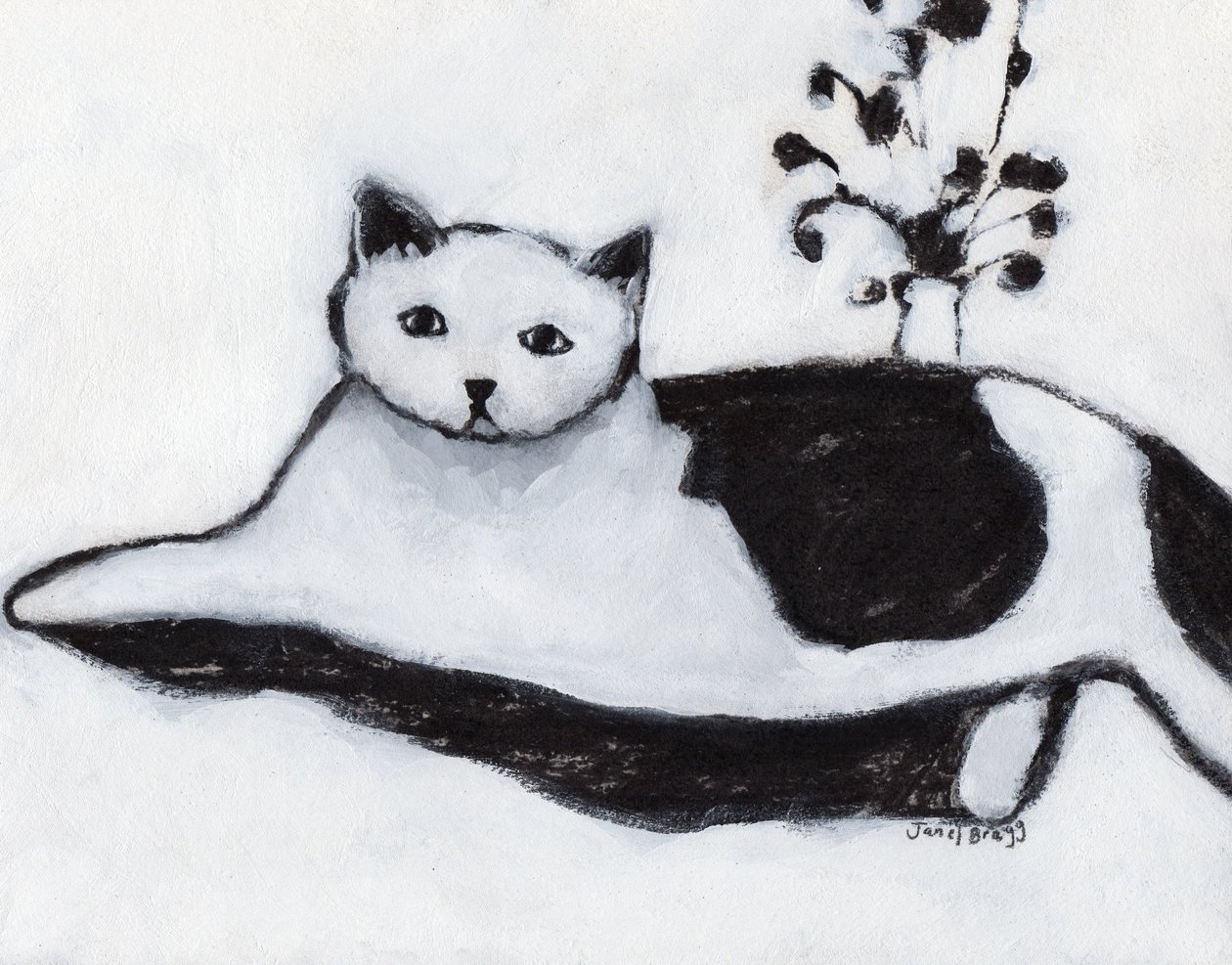 Thomas the Cat Lounging, c. 2018 (técnica mista sobre papel) de Janel Bragg