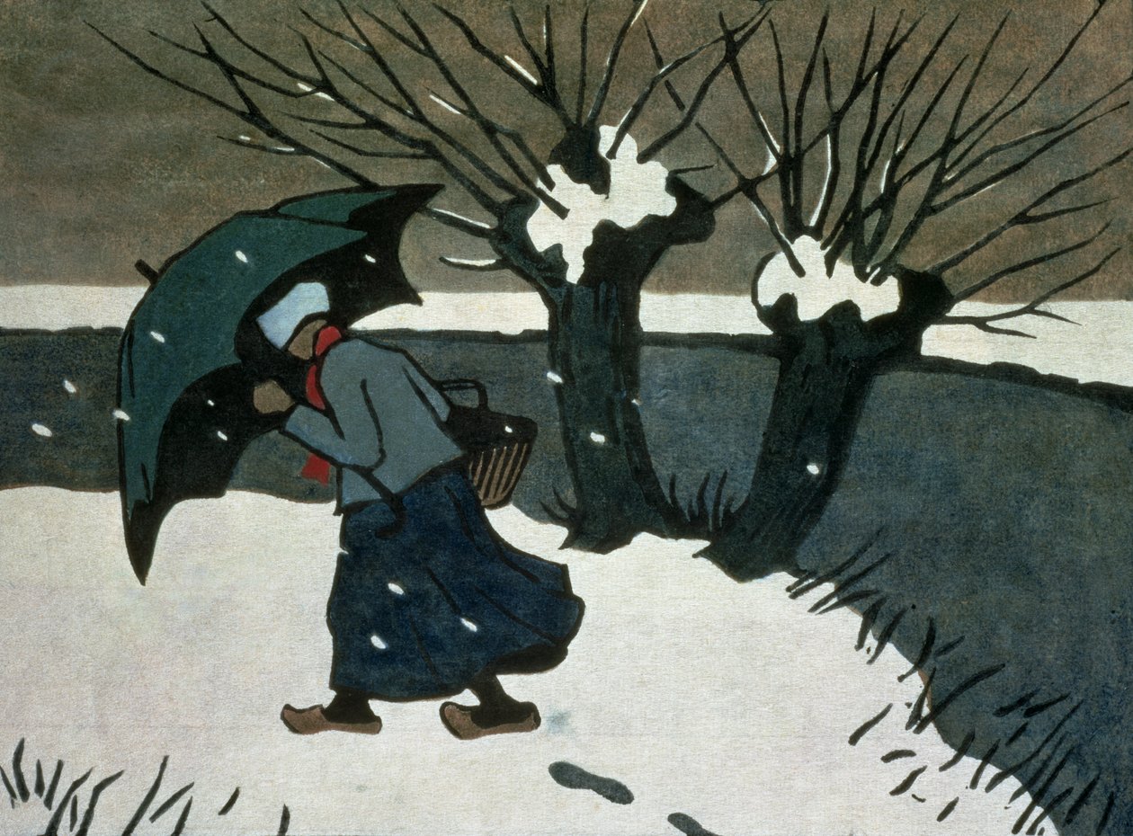 A tempestade de neve (xilogravura em papel) de Janet Fisher