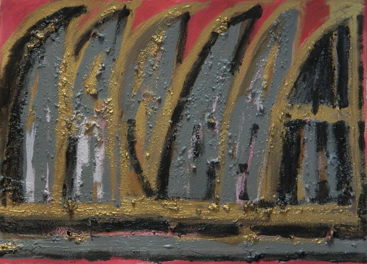 Burning House, 2013 (guache, cinza de madeira e folha de ouro sobre papel) de Janet McKenzie
