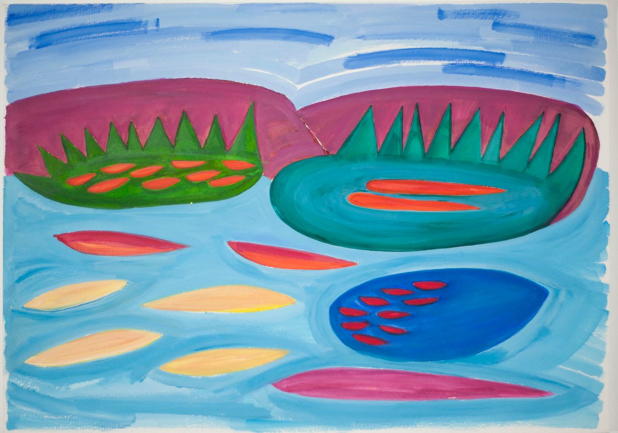 Montanhas e Piscinas, 2015 (aguarela e guache) de Janet McKenzie