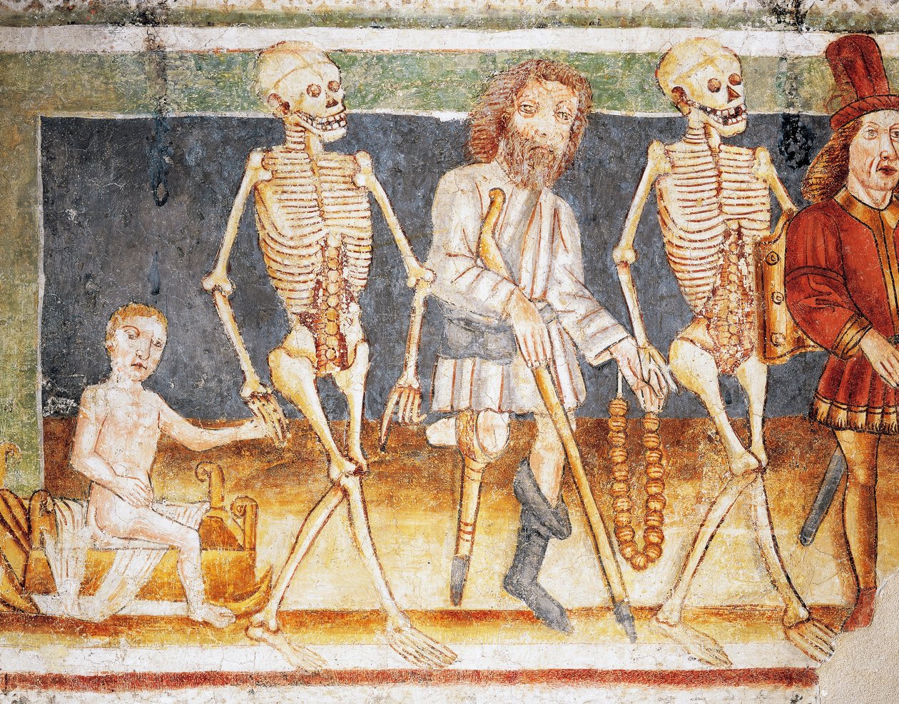 Igreja fortificada de Hrastovlje, Igreja da Trindade, Morte acompanhando crianças e pobres, Dança da Morte (1490), detalhe de afrescos de Janez Iz Kastva (1490), Eslovênia de Janez Kastav