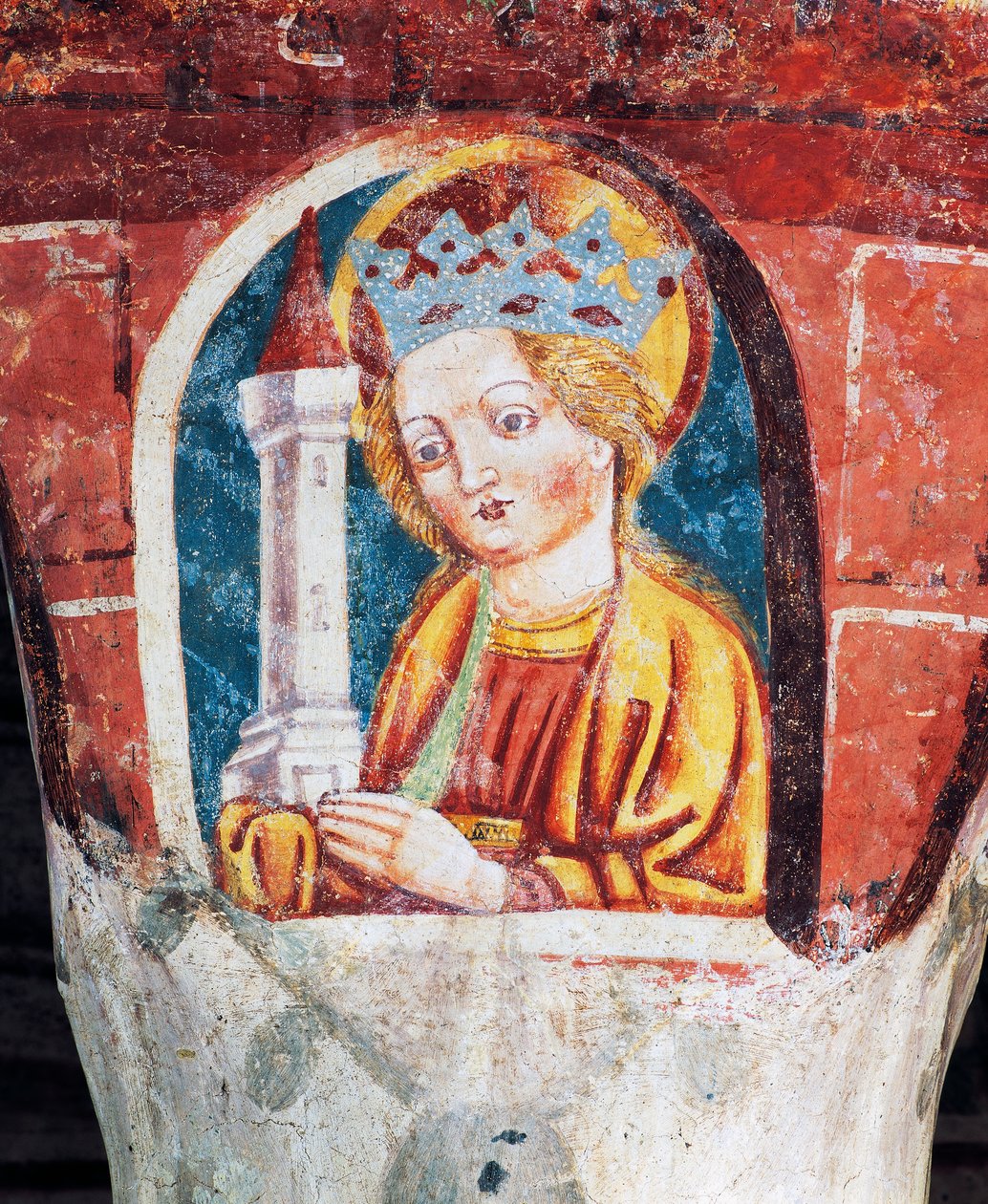 Igreja fortificada de Hrastovlje, Igreja da Trindade, Santa Bárbara, detalhe dos frescos de Janez Iz Kastva (1490), Eslovénia de Janez Kastav