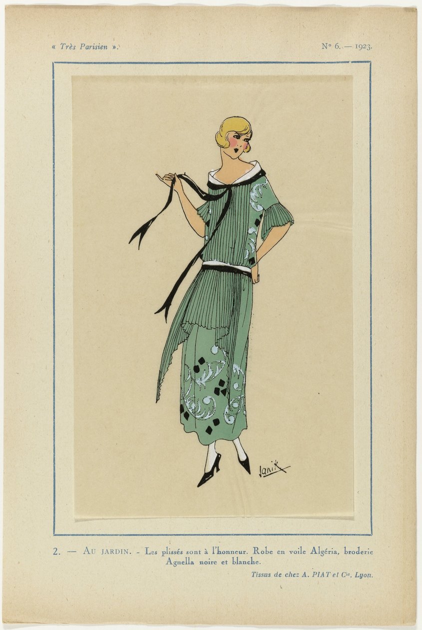 Très Parisien, 1923, No. 6: 2 - NO JARDIM / Pleats estão no centro das atenções... de Janik