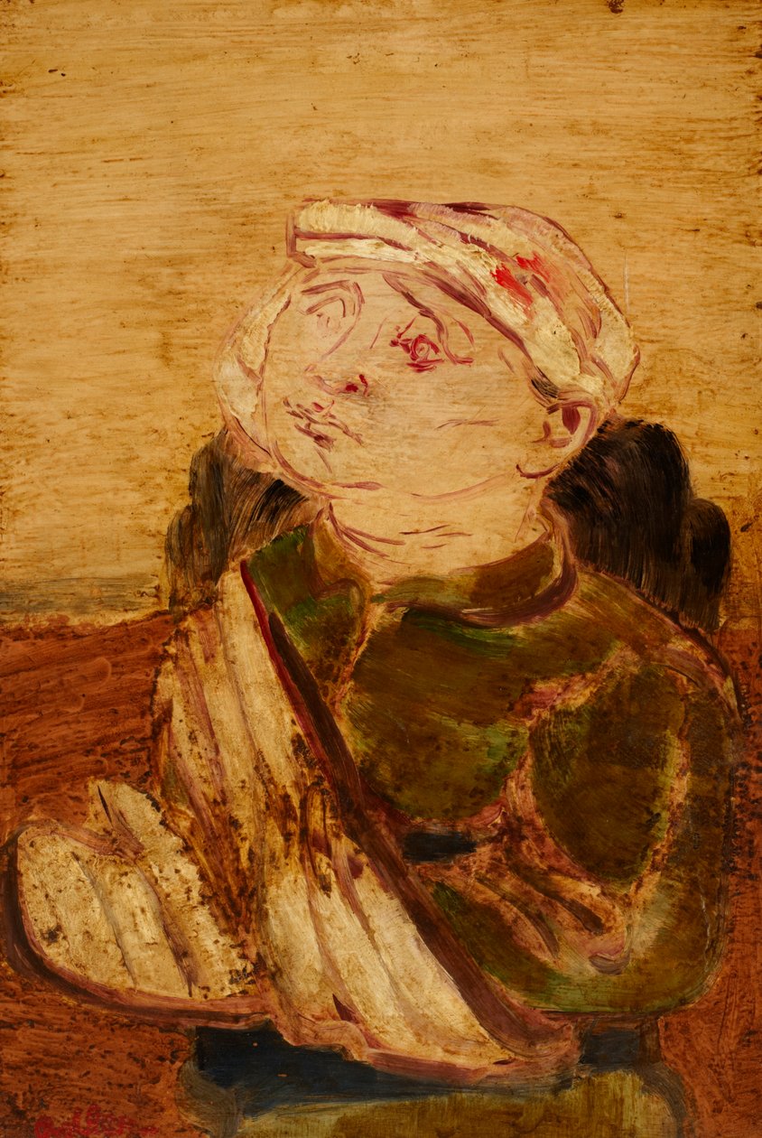 Wounded - Retrato de um homem de boné (acrílico sobre papel sobre cartão) de Jankel Adler