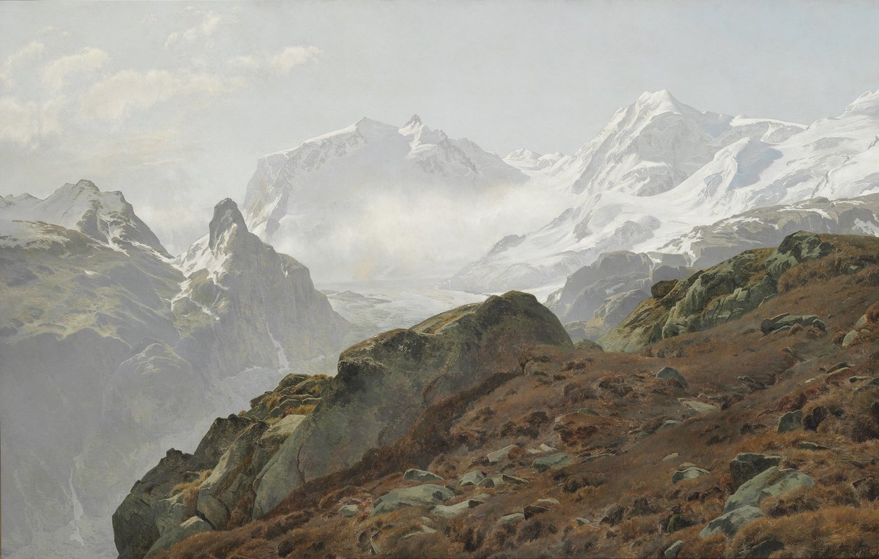 Monte Rosa. Manhã, em, a, alpes altos de Janus La Cour