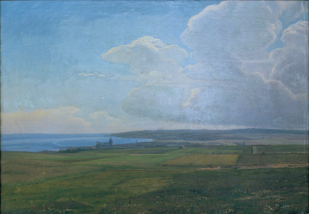 Vista de Aarhus do campo de Vorregård de Janus La Cour