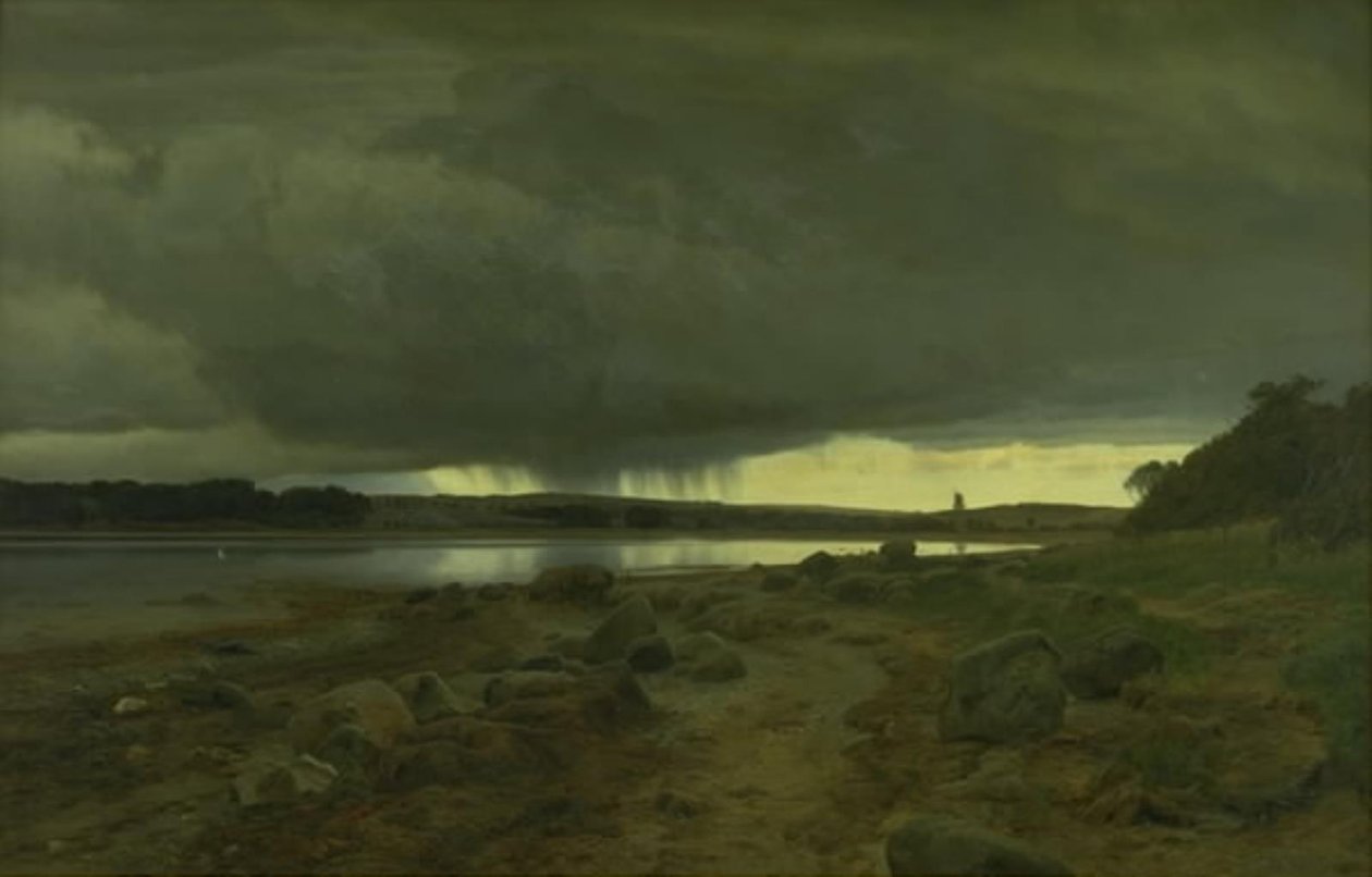 Uma Paisagem Chuvosa. Kalø Vig, Jutlândia de Janus La Cour