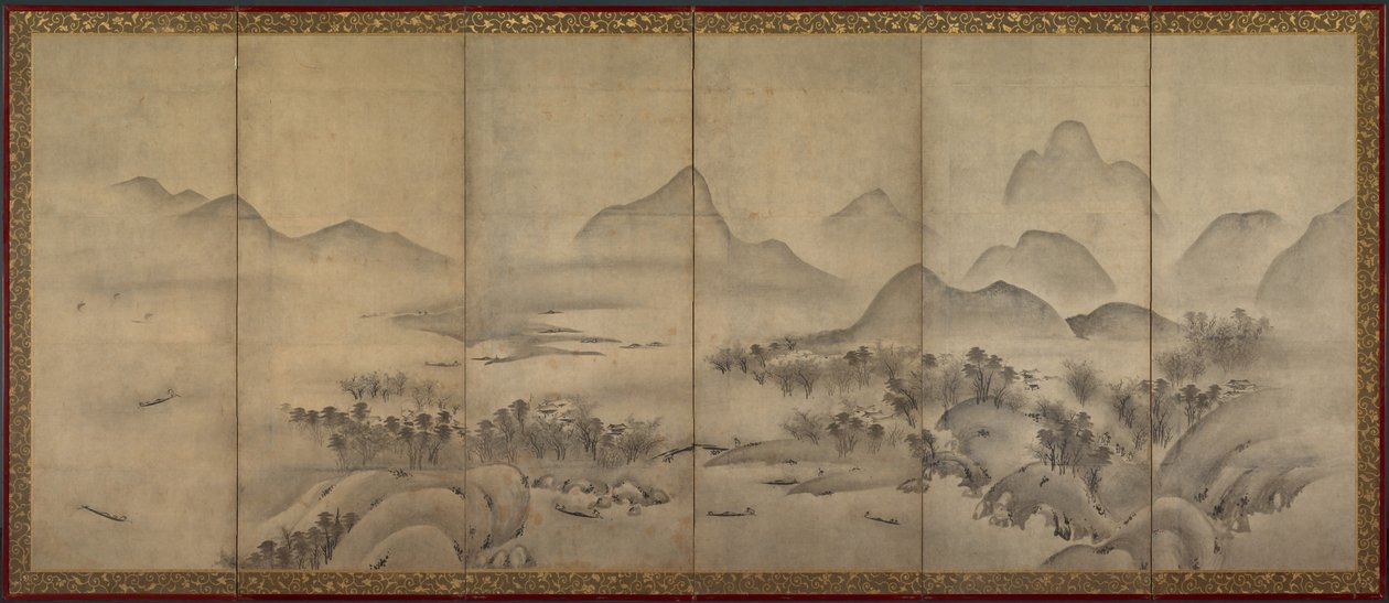 Paisagem enluarada (um de um par) de Japan, Muromachi period