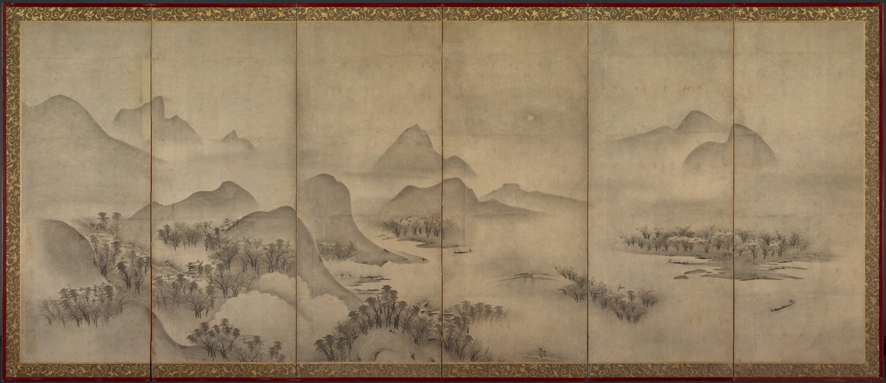 Paisagem enluarada (um de um par) de Japan, Muromachi period
