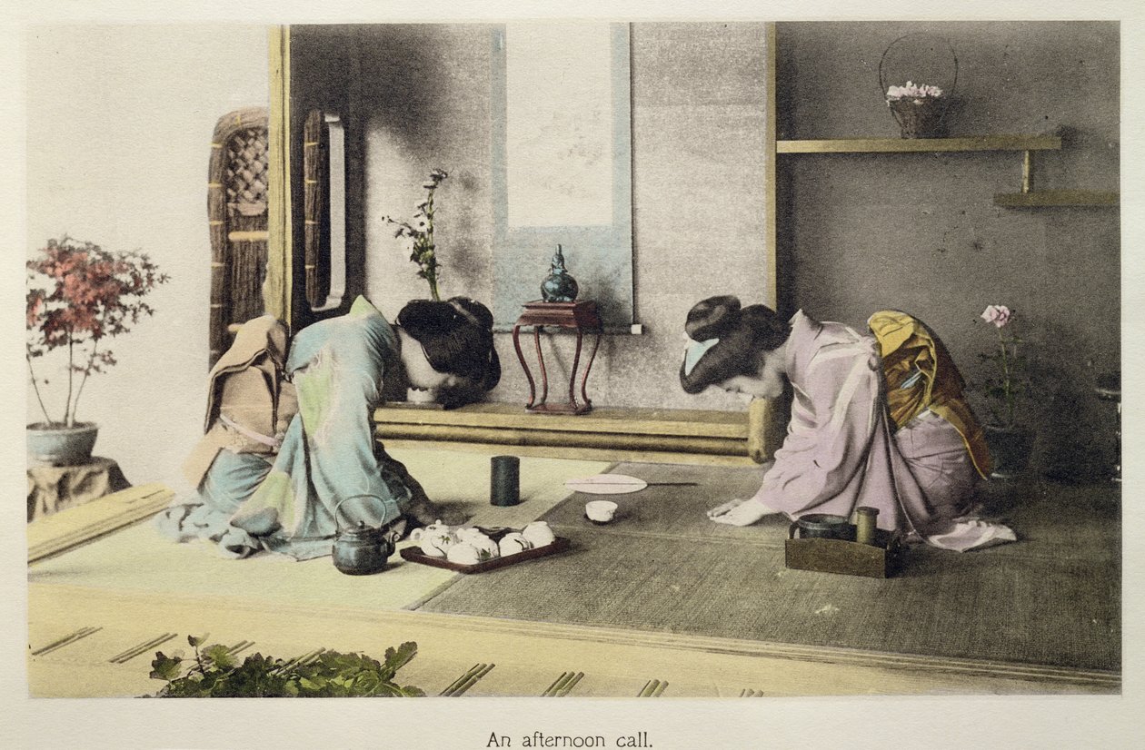 Um Chamado da Tarde, c.1880 (impressão colorida de álbuns à mão no cartão) de Japanese Photographer