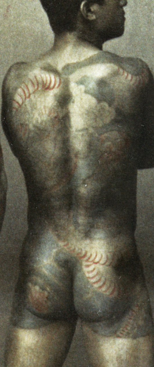 Homem com tatuagem tradicional Japonesa de Irezumi, c.1880 (foto colorida de albumina colorida) (detalhe de 398092) de Japanese Photographer