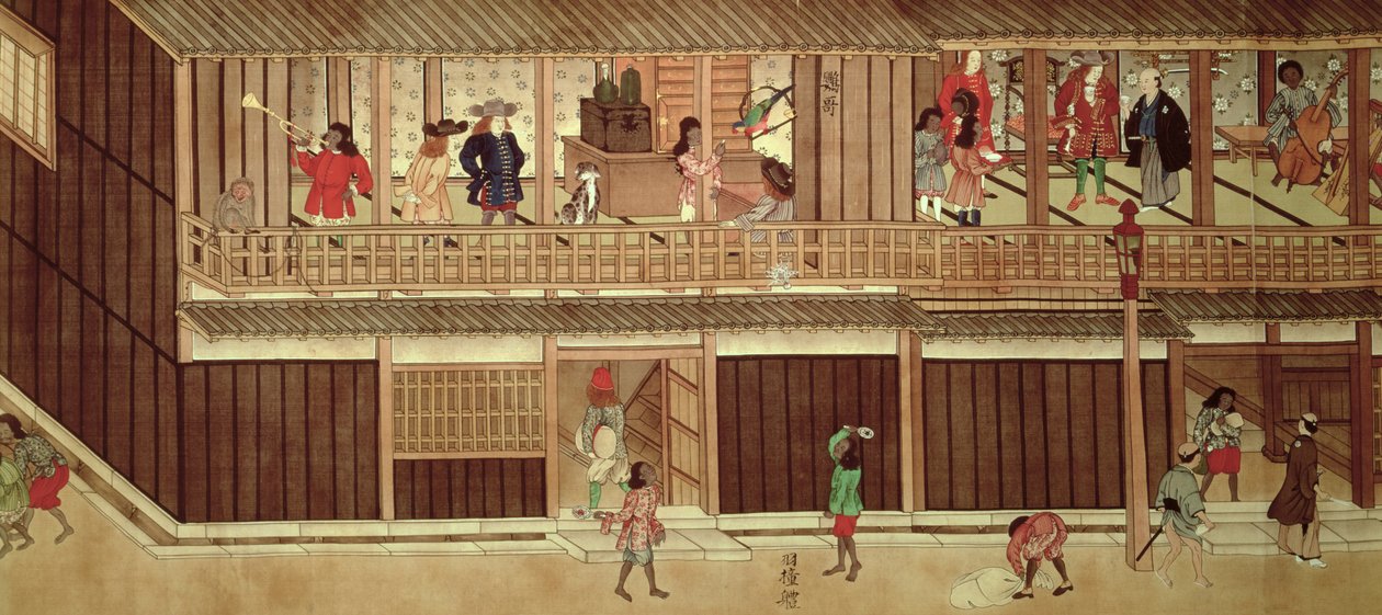 Uma cena doméstica, seção esquerda de um pergaminho (ver 22591-2) de Japanese School