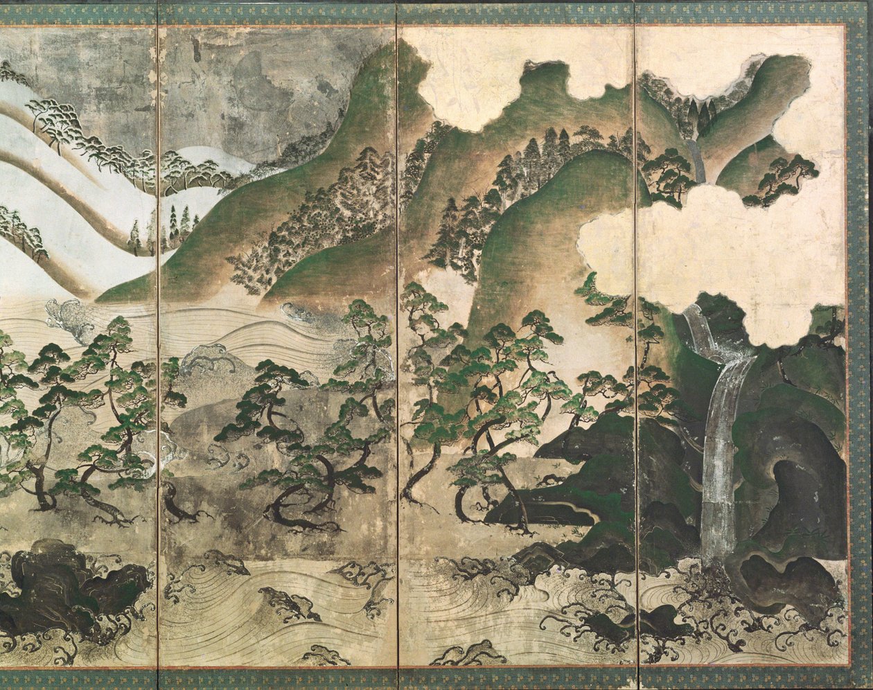 Paisagem de inverno ao luar, parte de uma tela dobrável de seis painéis (cor sobre papel) (ver 216547) de Japanese School