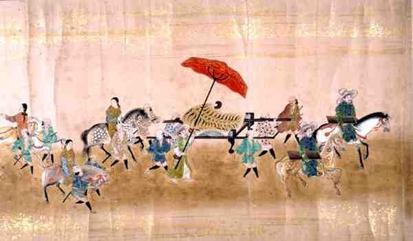 Parte da Sexta Embaixada da Coreia no Japão na época da sucessão de Tokugawa Ietsunas em 1651, possivelmente por Kano Masunobu (1625-94) 1655-57 (pintura de rolagem) (ver também 120820) de Japanese School