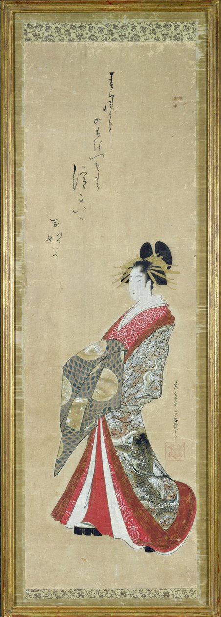Retrato, de, um, jovem, courtesan, (pen, tinta, com, lavagem, ligado, paper) de Japanese School