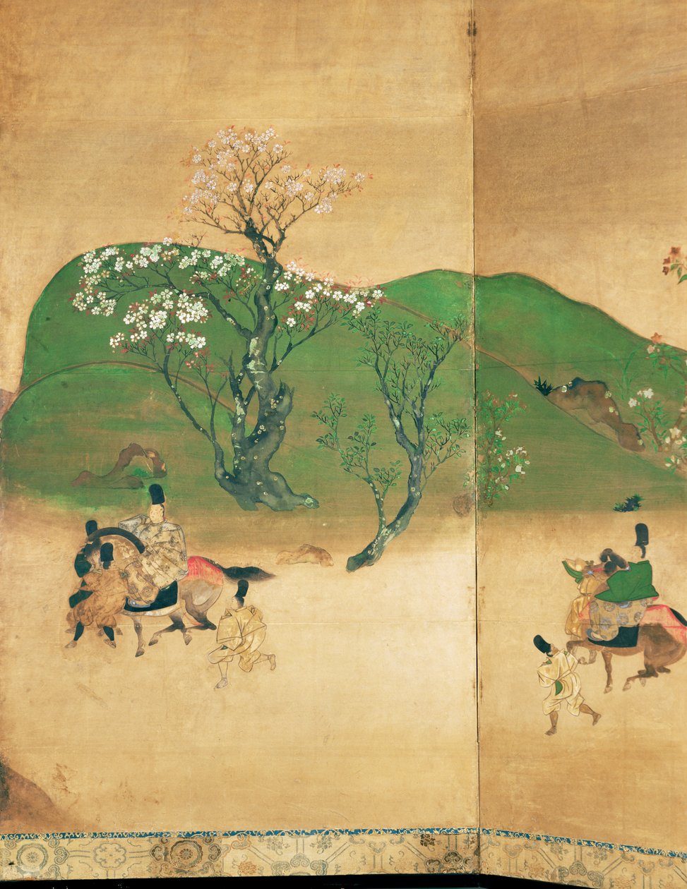 Shogun em turnê na primavera, Edo Period (1603-1867) (tinta no papel) de Japanese School
