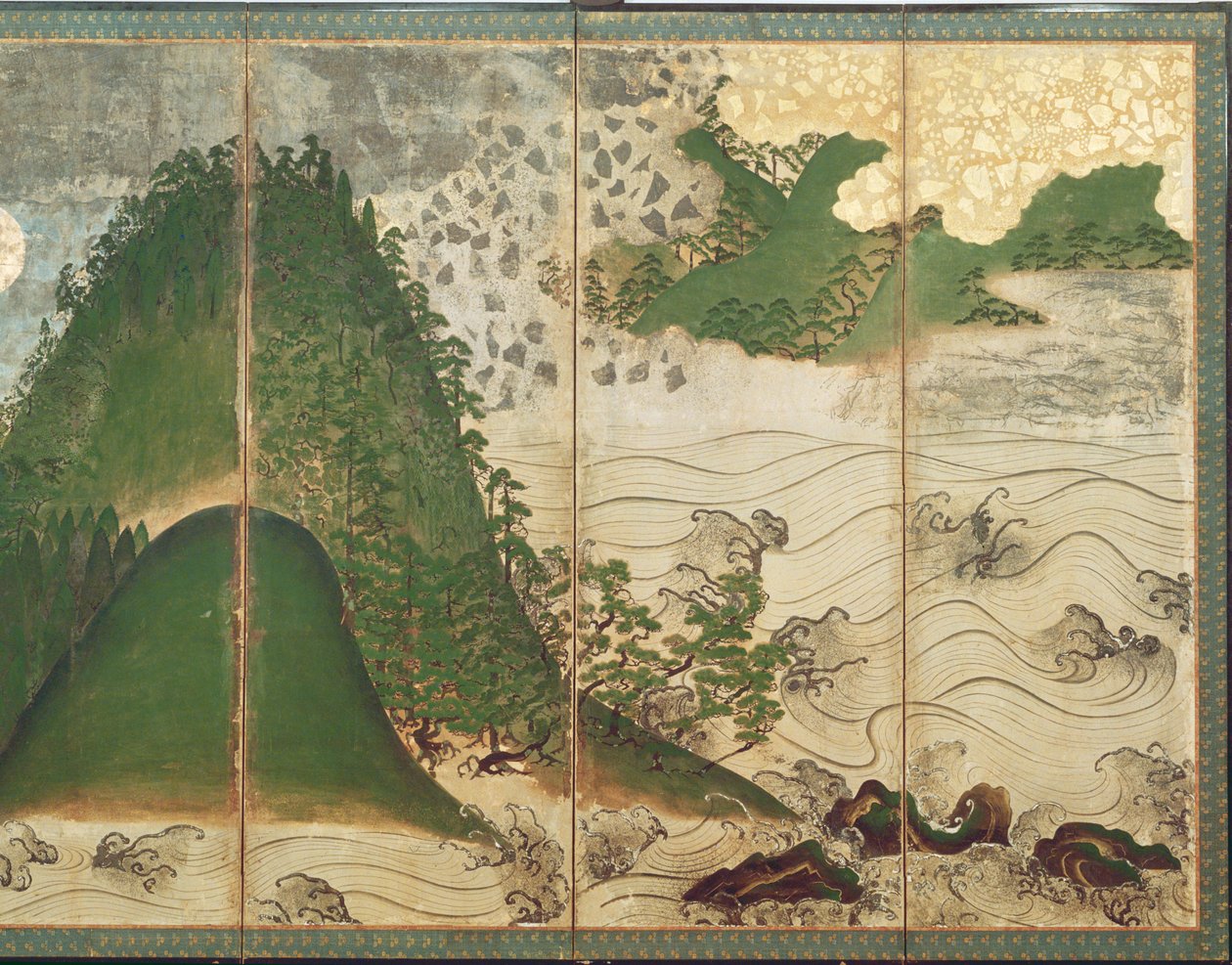 Paisagem de primavera com sol, parte de uma tela dobrável de seis painéis (cor sobre papel) (ver 216549) de Japanese School
