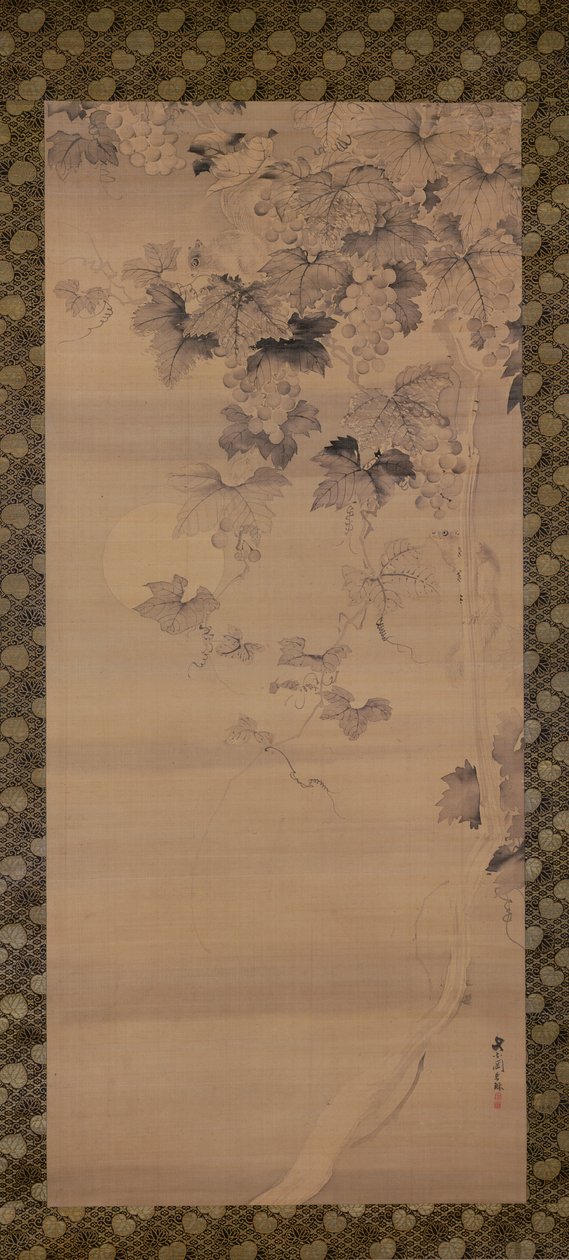 Esquilo, ligado, videira uva, em, luar, (ink, ligado, silk) de Japanese School
