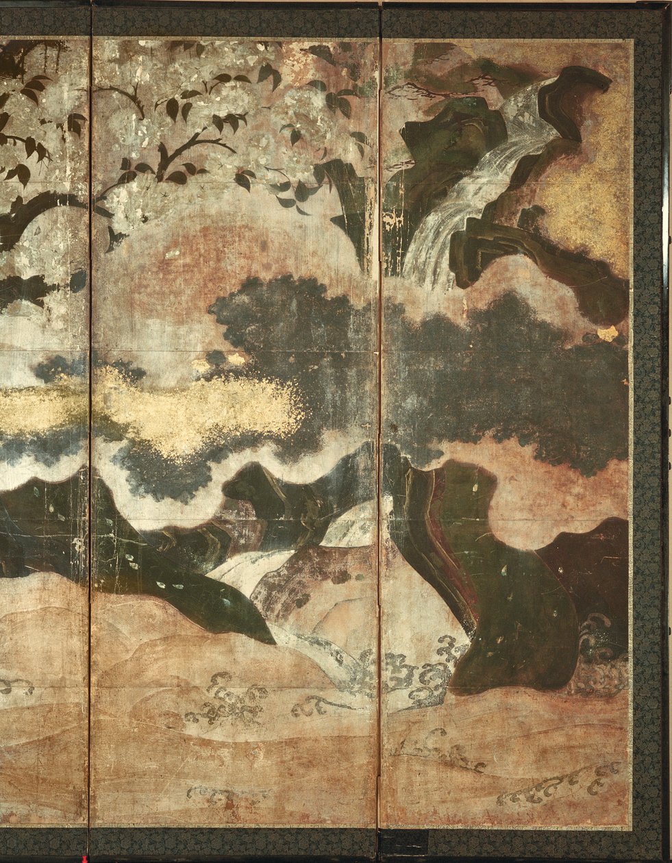 Paisagem ensolarada (caneta e tinta, cor, papel dourado no painel) (ver 216576, 216577) de Japanese School