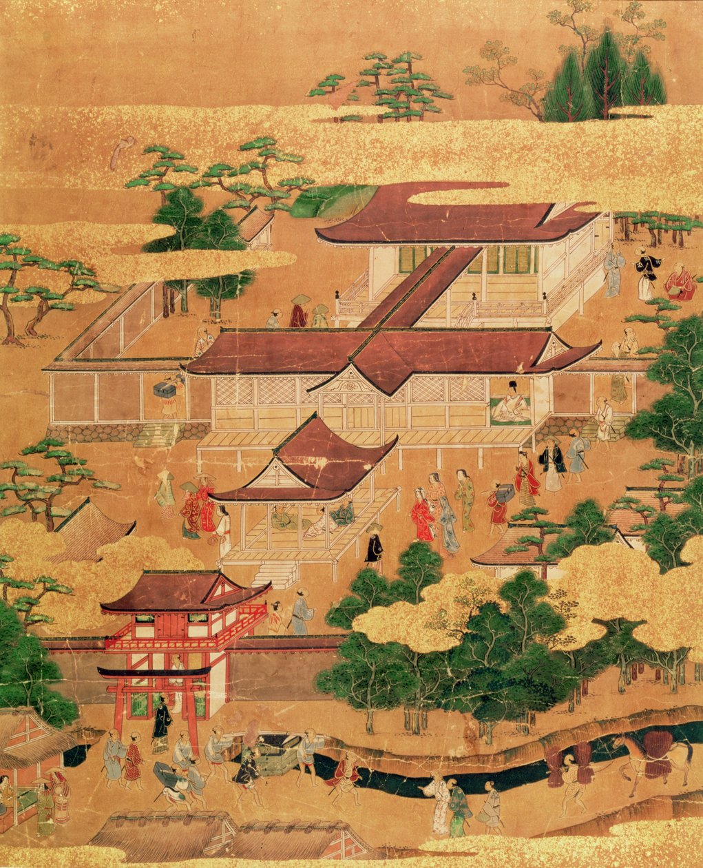 A vida e os passatempos da corte japonesa, escola de Tosa, período de Edo, c.1800, (desenho de uma série) de Japanese School