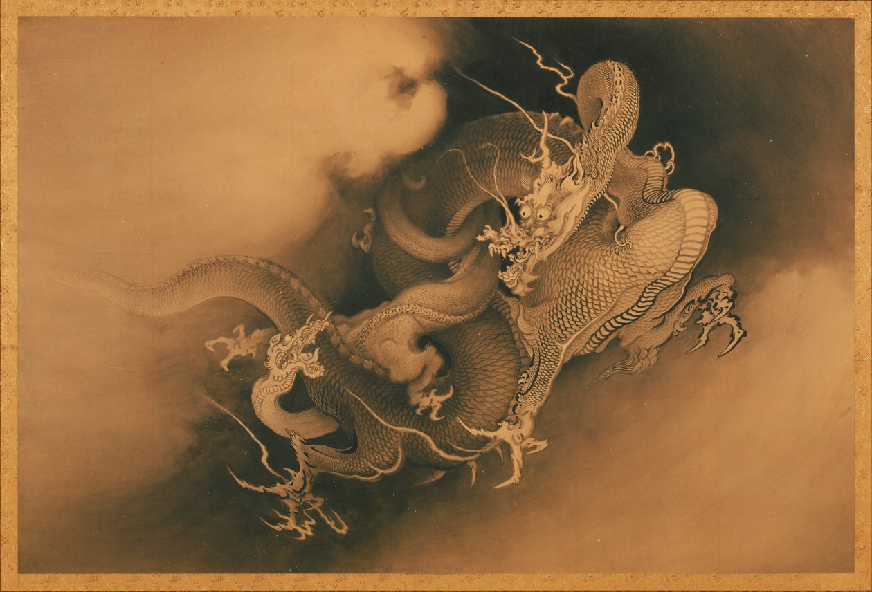 Dois dragões nas nuvens de Japanese Kanō Hōgai