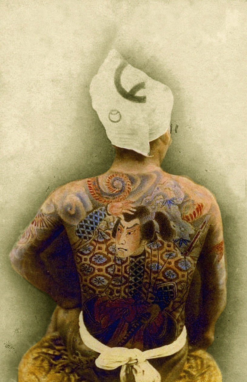 Homem, com, tradicional, japoneses, Irezumi, tatuagem, c.1880, (hand, colorido, albumen, photo) de Japanese Photographer
