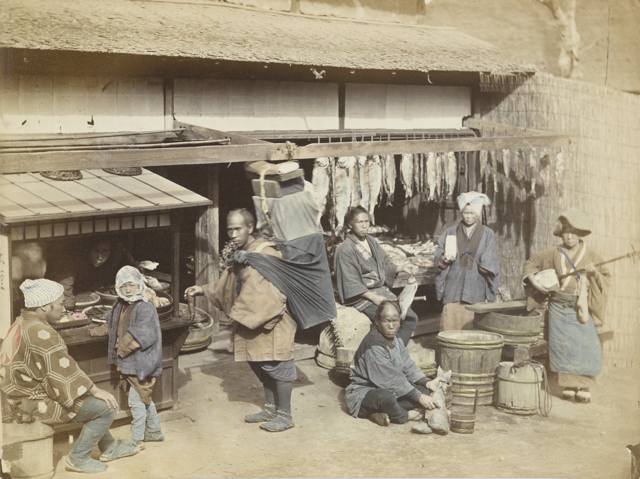 Mercado no Japão (foto a p/b colorida à mão) de Japanese Photographer