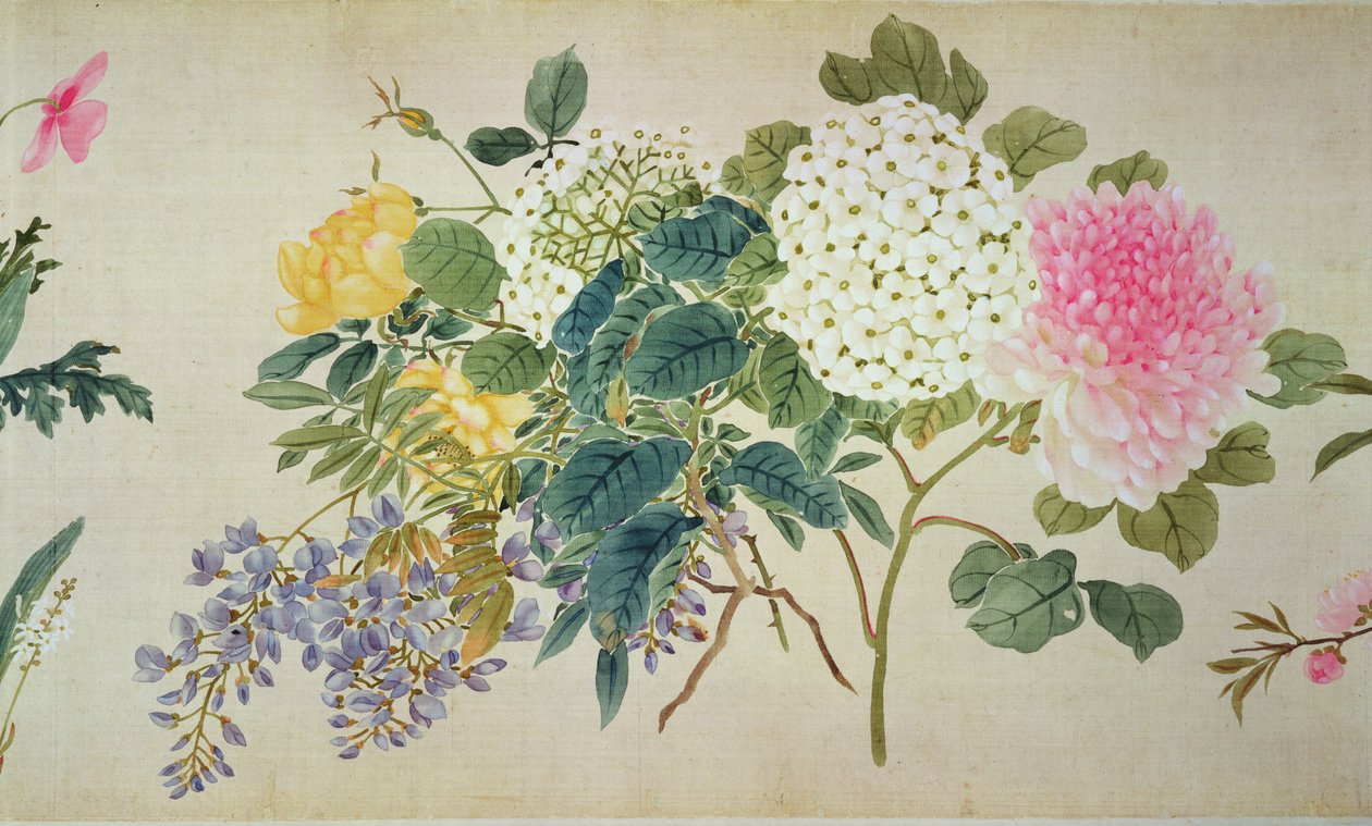 Um estudo botânico de phlox e outras flores (wc em seda) de Japanese School