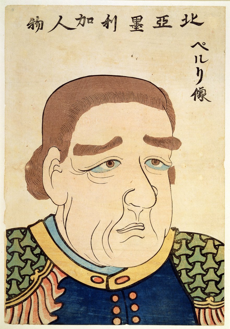 Retrato de Perry, um norte-americano (litografia a cores) de Japanese School