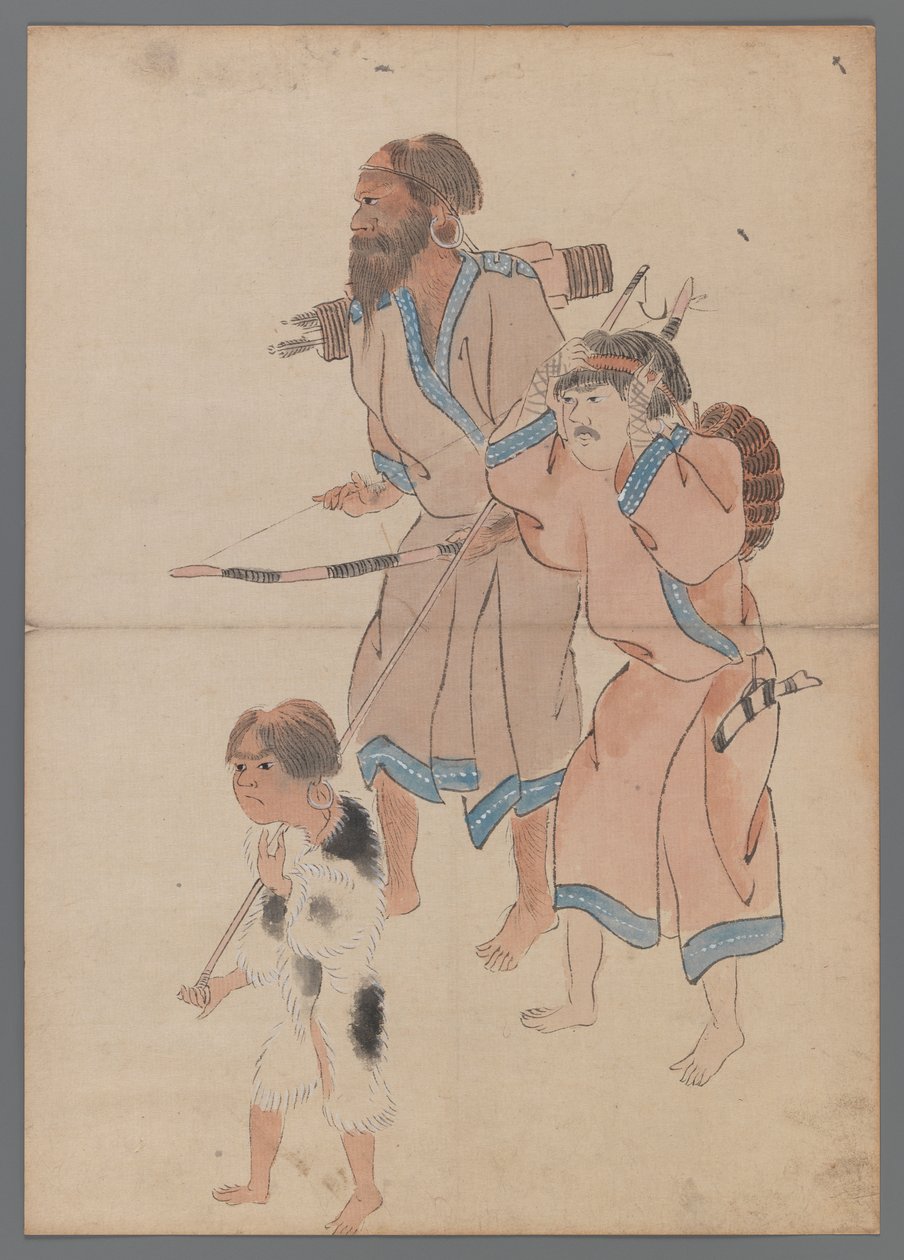 Ainu Hunters (tinta e cor no papel) de Japanese School