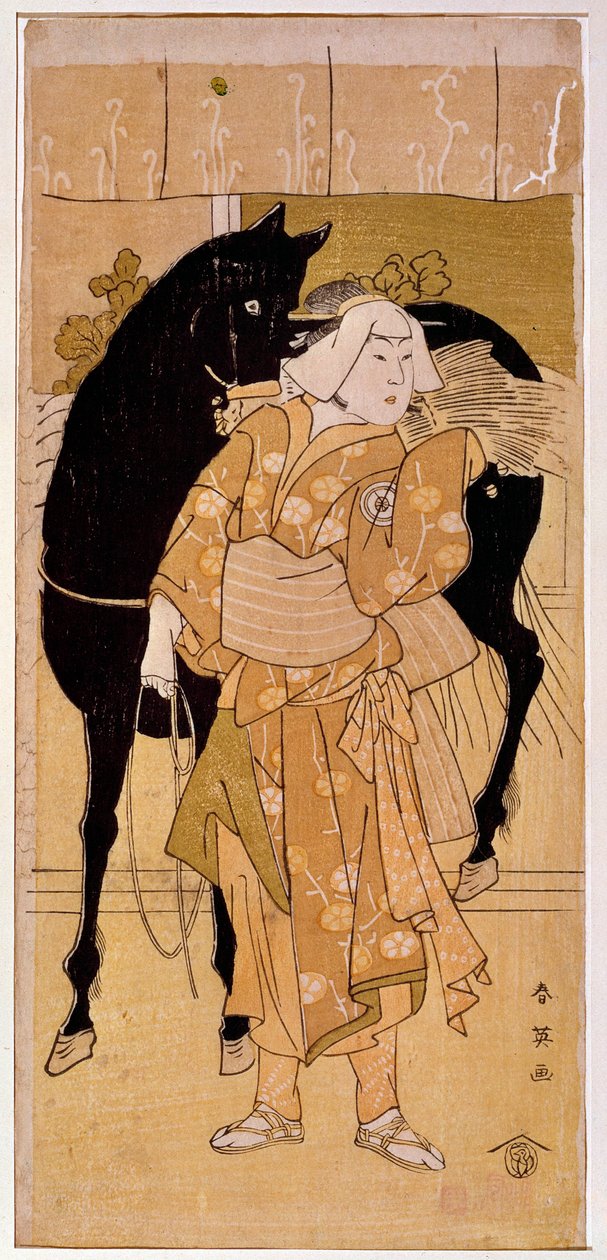 Um ator interpretando um camponês e seu cavalo estampa japonesa do século XIX. Paris, Museu Guimet, Museu Nacional de Artes Asiáticas de Japanese School