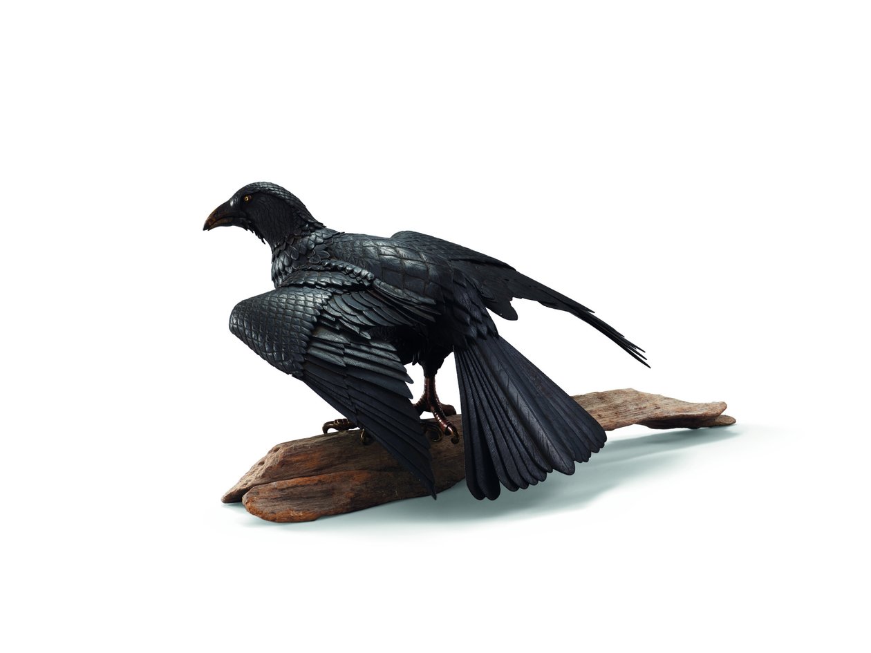 Uma escultura articulada de ferro de um corvo de Japanese School