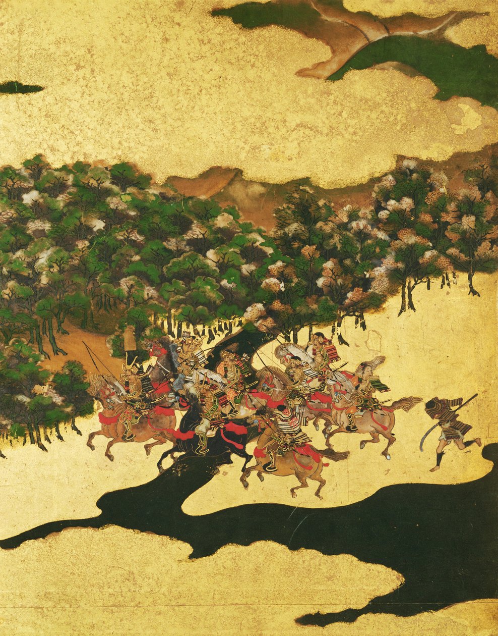 Batalha de Hogen em 1156, Período Momoyama (1568-1615) (tinta sobre papel) de Japanese School