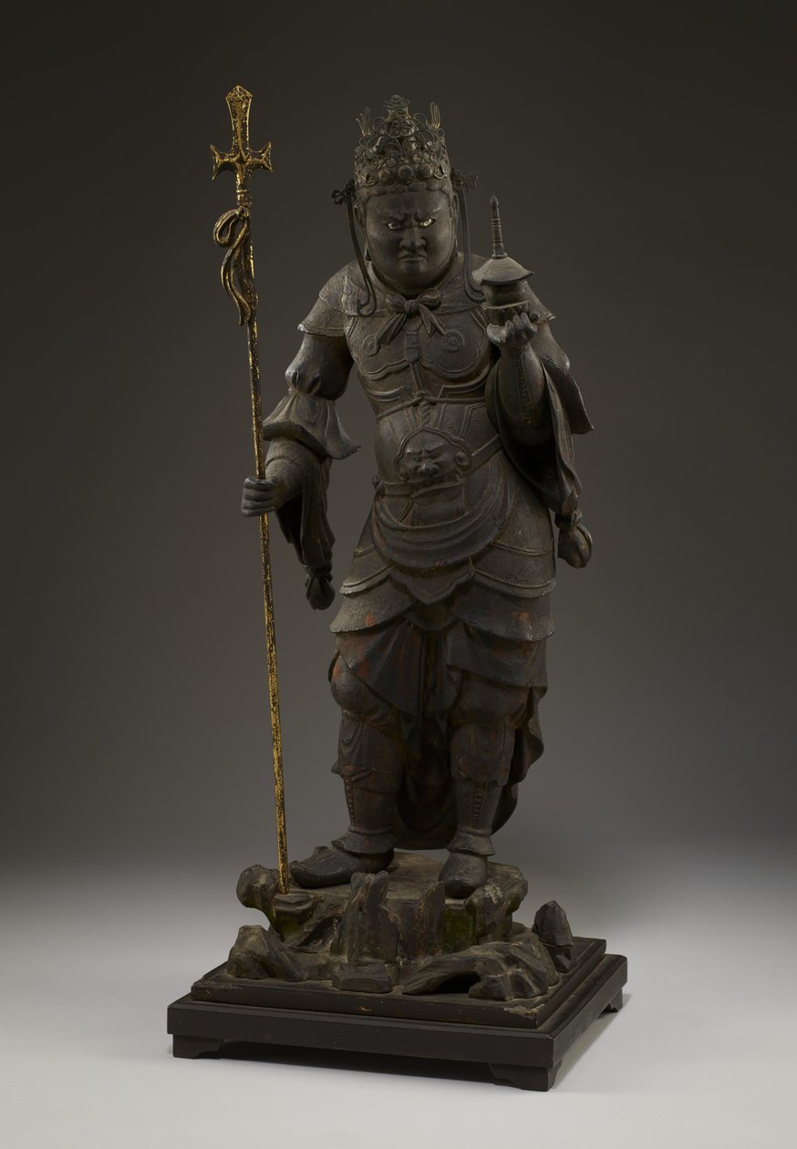 Bishamonten (Vaisravana, Guardião do Norte) (madeira com metal e folha de ouro) de Japanese School