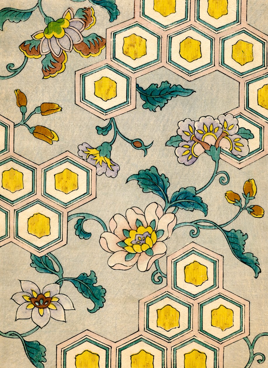 Flores em um fundo de favo de mel de Japanese School
