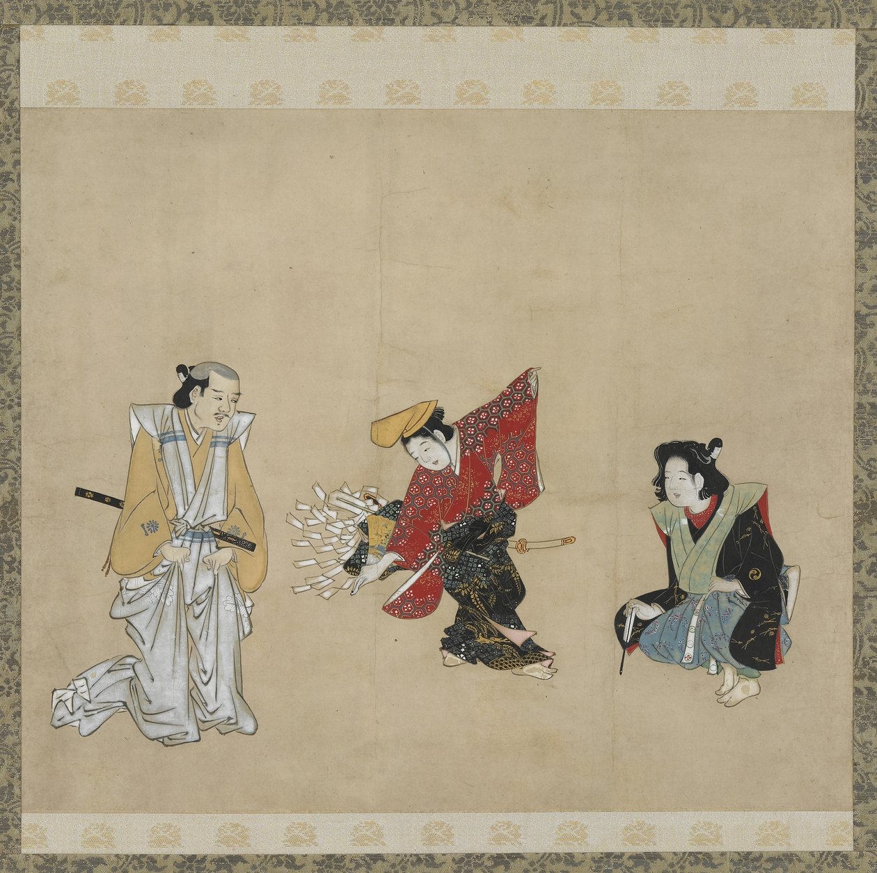 Menino que executa uma dança de Narihira, período de Edo (tinta, cor e ouro no papel) de Japanese School