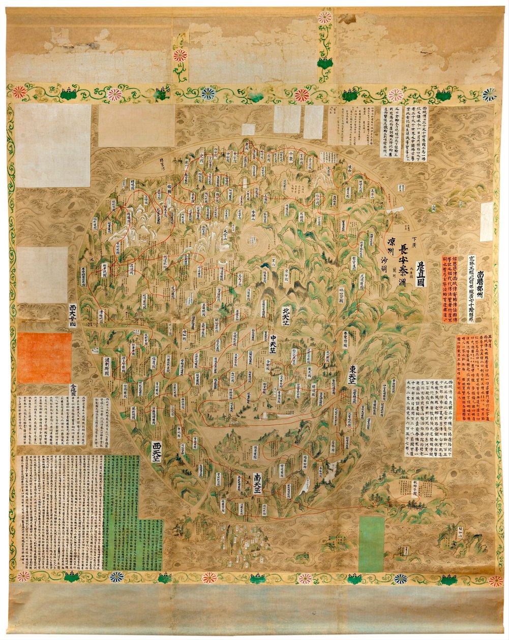 Mapa do Mundo Budista - Aquarelaide e tinta japonesa do início do século XVIII - Adelaide, Galeria de Arte do Sul da Austrália, Austrália de Japanese School