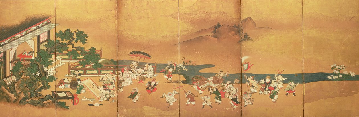 Crianças chinesas brincando, período Edo de Japanese School