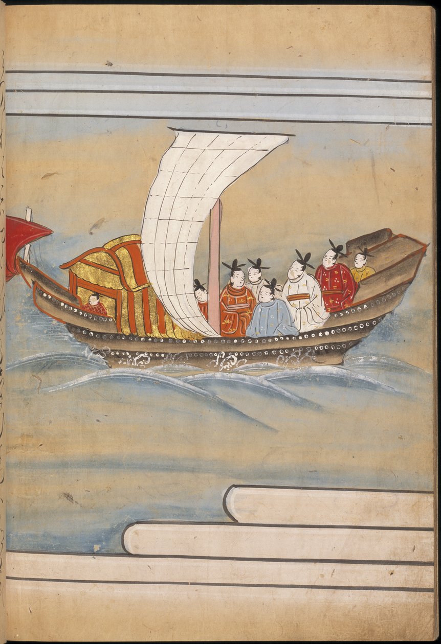 Enviados chineses em um barco, ilustração do 