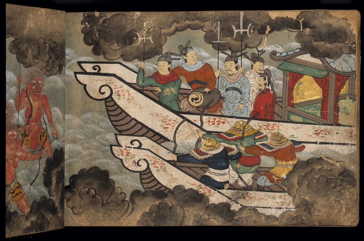 Soldados chineses em navios, ilustração do 