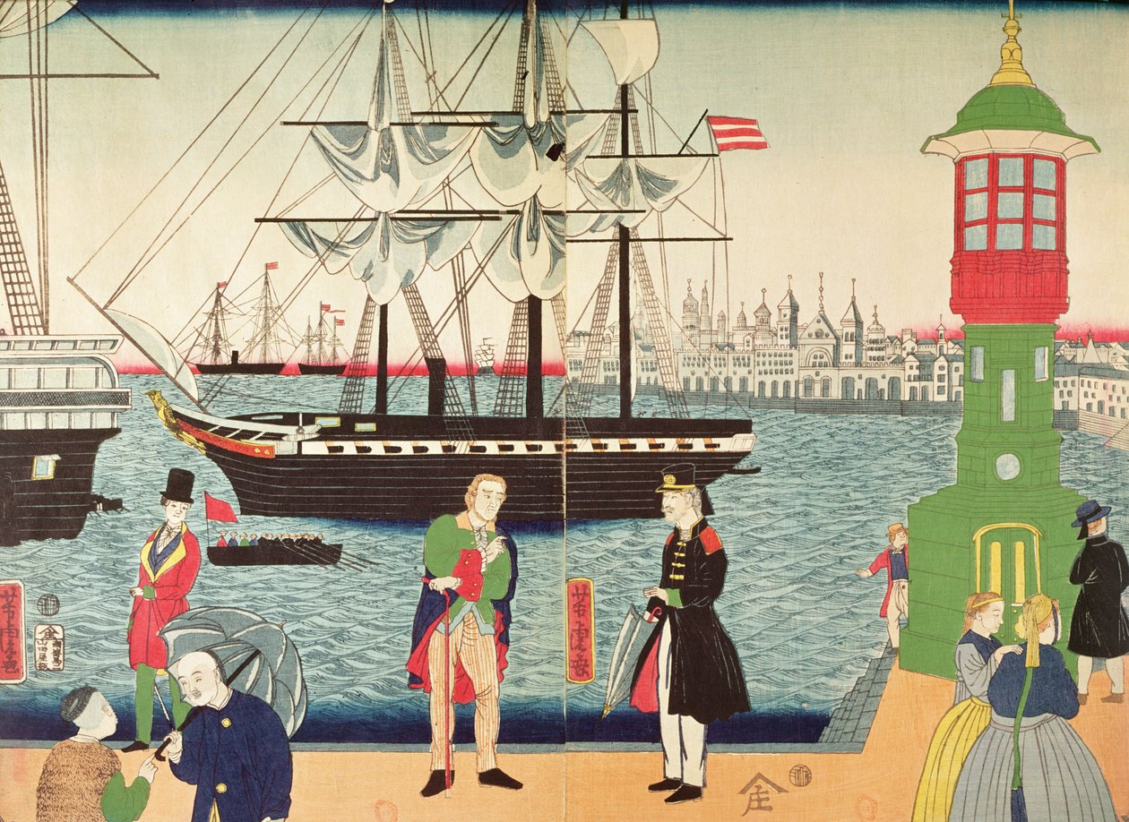 Cidade de Paris, como imaginado por um artista japonês, c.1859 (cor xilogravura) de Japanese School