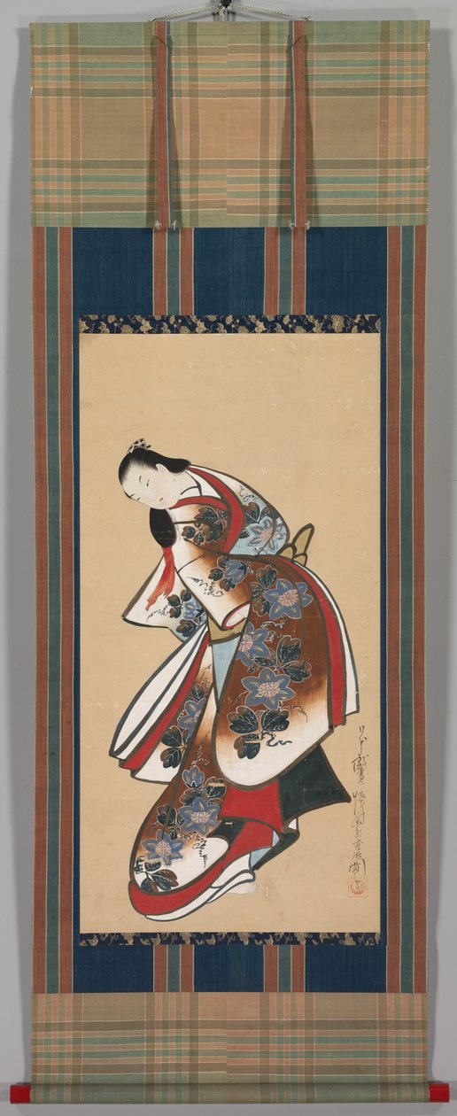 Courtesan, início do século XVII (pergaminho pendurado, tinta e cor sobre papel) de Japanese School