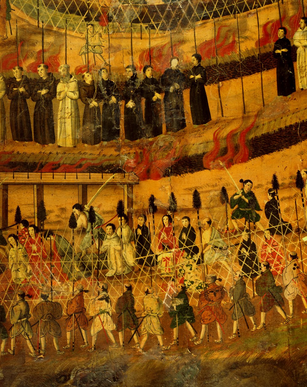 Detalhe de The Martyrdom of the Jesuits in Japan in 1622 (aguarela sobre papel) de Japanese School