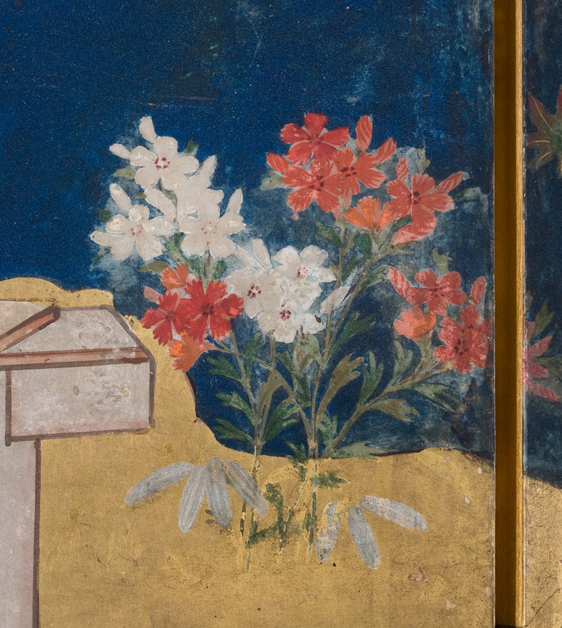 Detalhe da Primavera no Palácio, tela de seis dobras do conto de Genji, c.1650 (tinta, cores e ouro sobre papel) de Japanese School