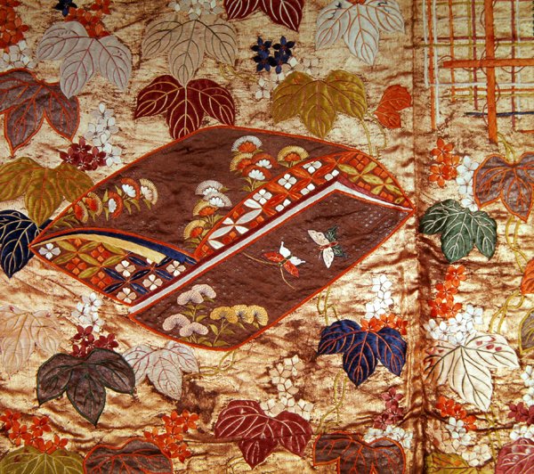 Detalhe, de, um, noh, manto, (satin) de Japanese School